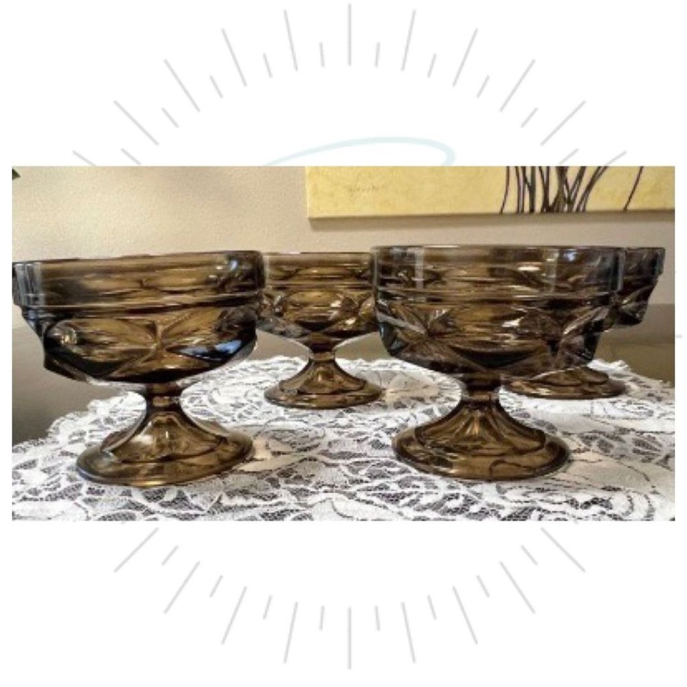 Vintage Anchor Hocking Fairfield Smokey Brown Pressed Glass Dessert Cups Set 4